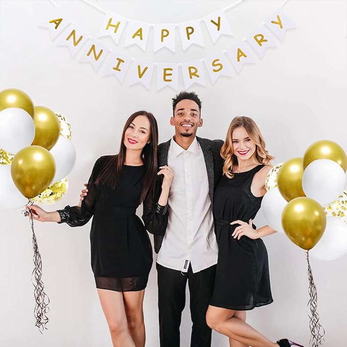 Happy Anniversary Banner Valentines Day Wedding Party Decorations Love Party and Background Indoor Outdoor Decorations (Banner Balloon)
