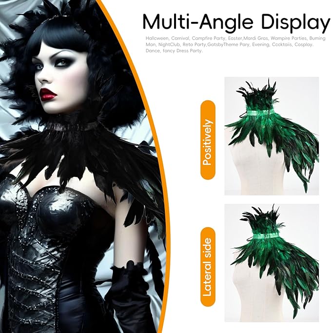 Gothic Natural Feather Shrug Feather Shawl Wrap Cape Victorian Collar for Halloween Cosplay Party Costume Accessories