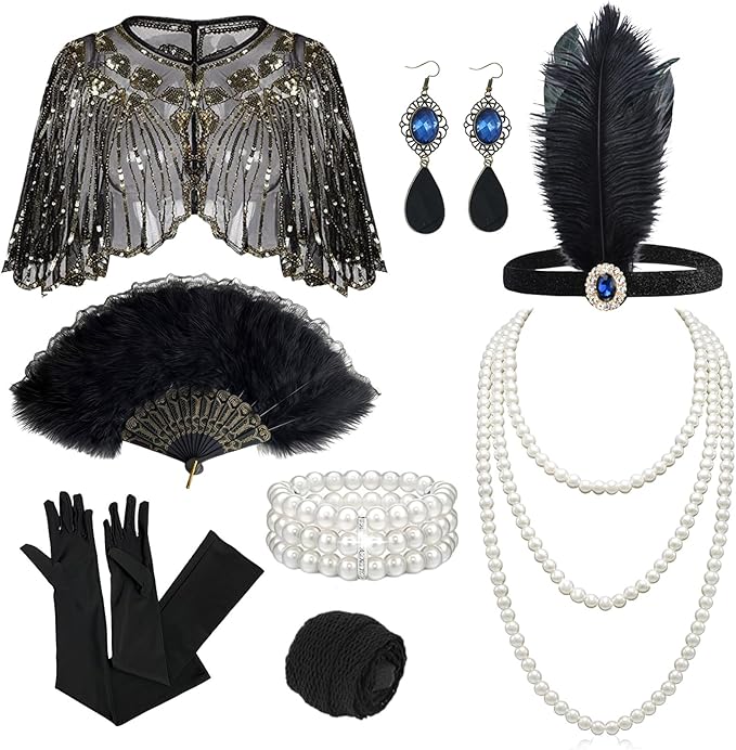 1920s Flapper Gatsby Accessories Set for Women Roaring 20's Theme Party Costume Kit Fashion Roaring 20's Theme Set