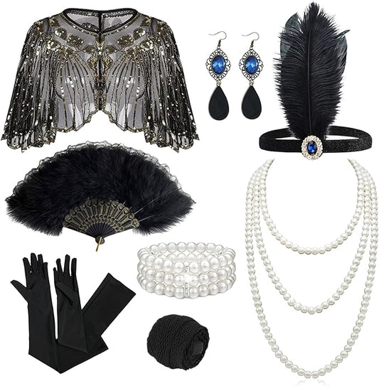 1920s Flapper Gatsby Accessories Set for Women Roaring 20's Theme Party Costume Kit Fashion Roaring 20's Theme Set