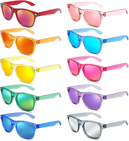 Pibupibu 10/20 Pack Neon Party Sunglasses Bulk,Wholesale Retro 80s Colorful Mirrrored Lens Sunglasses Party Favors