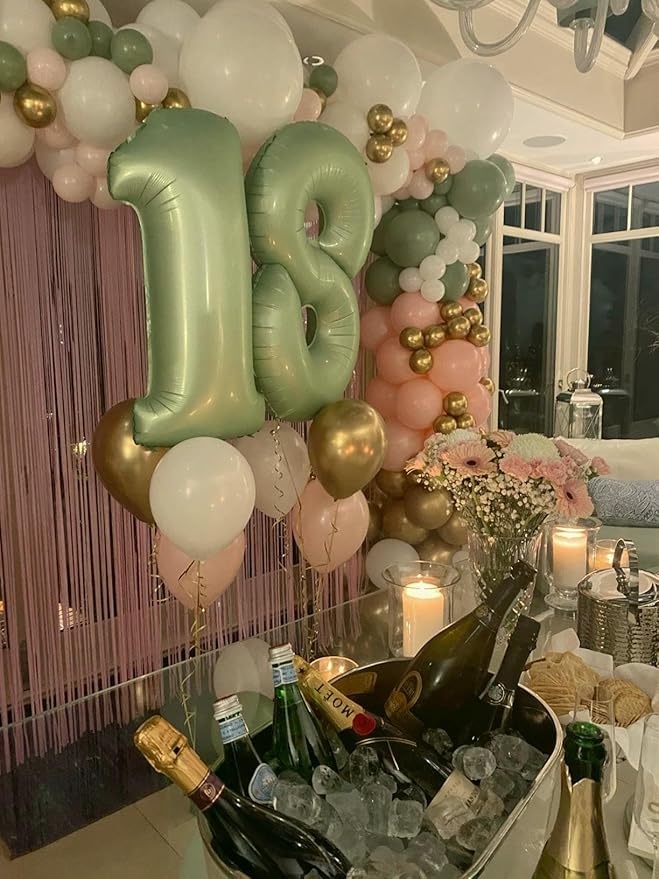 Sage Green Number 1 Balloon 40 inch, Number 1 Birthday Balloons for Boy Girl, Oliver Green Foil One Balloon for 1st 10 11 12 16 18 Birthday Party, Anniversary Celebration Number Balloons Decorations