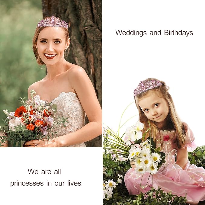 VELSCRUN Birthday Tiara & Crown Set - Princess Sash, Happy Birthday Girl Tiara, Party Decorations & Gifts