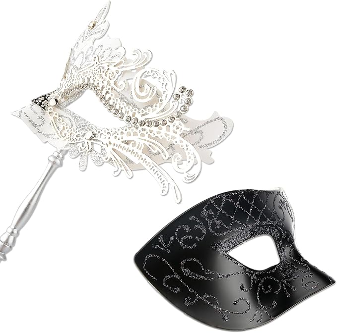 Hoshin Masquerade Mask for Couple, Mardi Gras Deecorations Venetian Masks with Stick for Womens