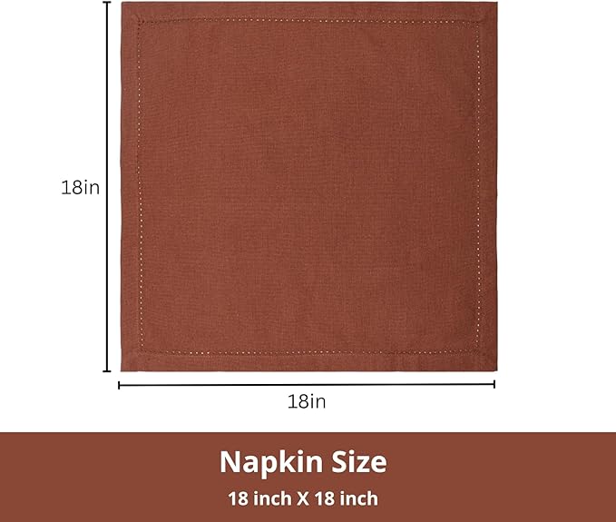 PurpleEssences Rust Set of 6 Hemstitch Cloth Dinner Napkins 100% Cotton - Soft Durable Washable - Ideal for Wedding Christmas Holiday Winter - Perfect Everyday Use Table Linen 18x18 - Rust
