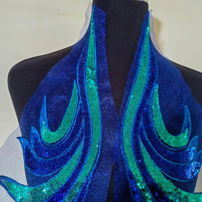 Sequin Embroidery Phoenix Tail Sticker Embroidery Cloth Sticker Stage Performance Costume Dress Decoration Accessories (Blue)