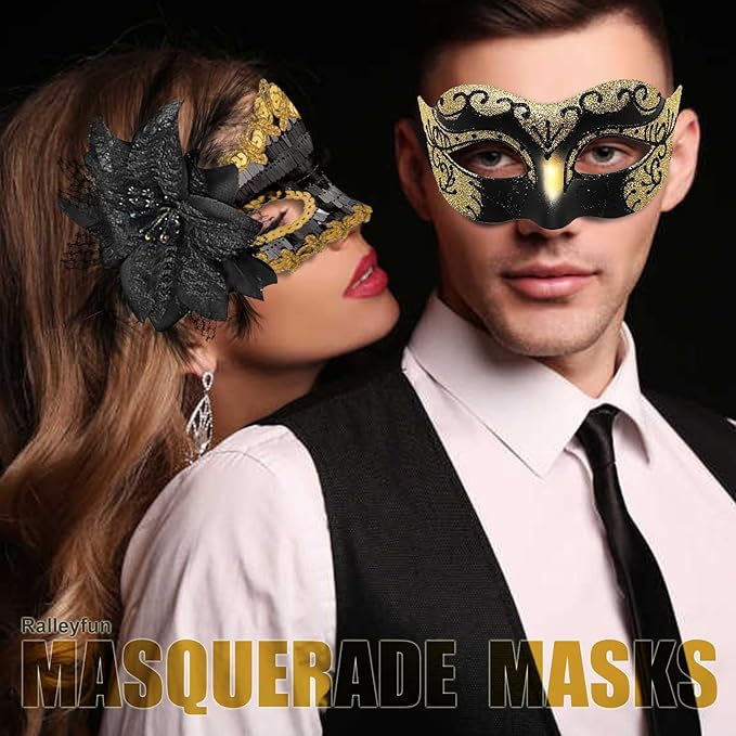Couple Masquerade Masks for Women Men Venetian Masks for Halloween Carnival Costume Party Prom Ball