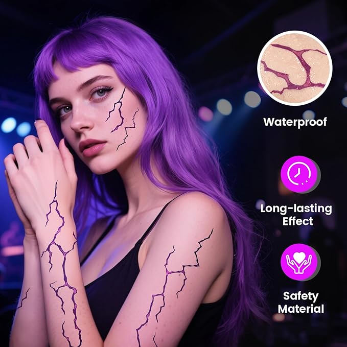 6PCS Hunter Theme Temporary Tattoos,Fake Tattoos,Dance Cosplay Tattoos-Stickers Accessories,Halloween and Party Makeup(Purple)
