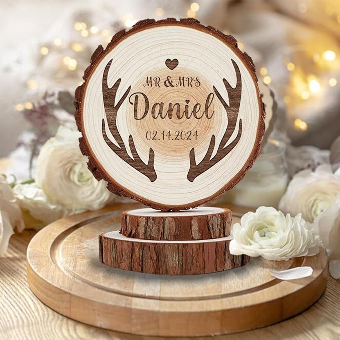 Antler Wedding Cake Topper, Personalized Rustic Country Decor for Grooms and Bride Cake Decorations, Custom Wood Mr & Mrs Boho Anniversary Keepsake, Custom Deer Lovers Couple Gifts