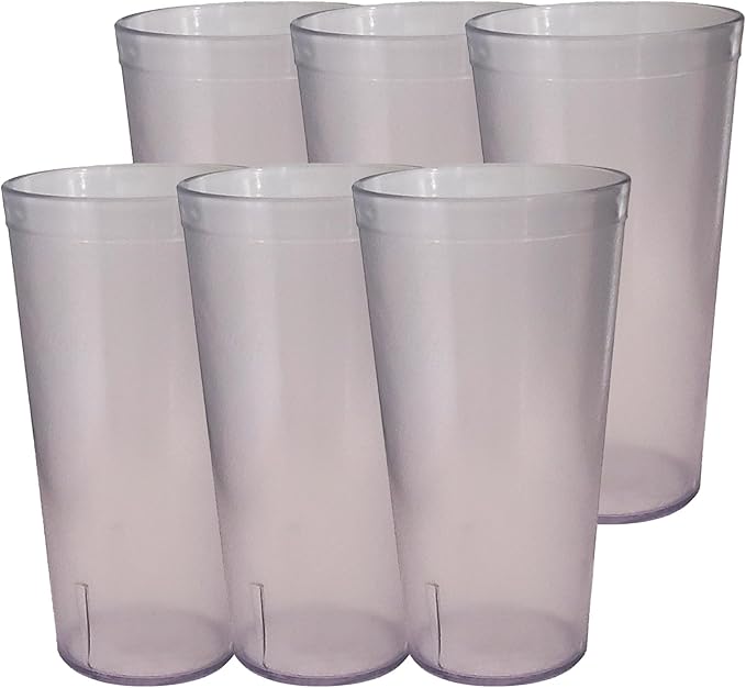Party Outlaw Clear Plastic Cup Tumblers 6 Pc 24oz Lightweight, Heavy Duty Stackable Cafe Style Plastic Glasses. Reusable & Dishwasher Safe Ice Tea & Water Cups