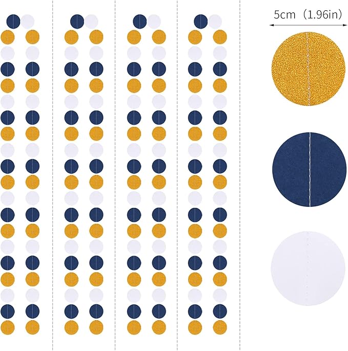 Navy-Blue White-Gold Party-Decorations Streamers Garland - 52Ft Graduation 2025 Glitter Hanging Paper Banner, Men Boy Birthday Nautical Fathers Day Baby Shower Wedding Bunting Lasting Surprise