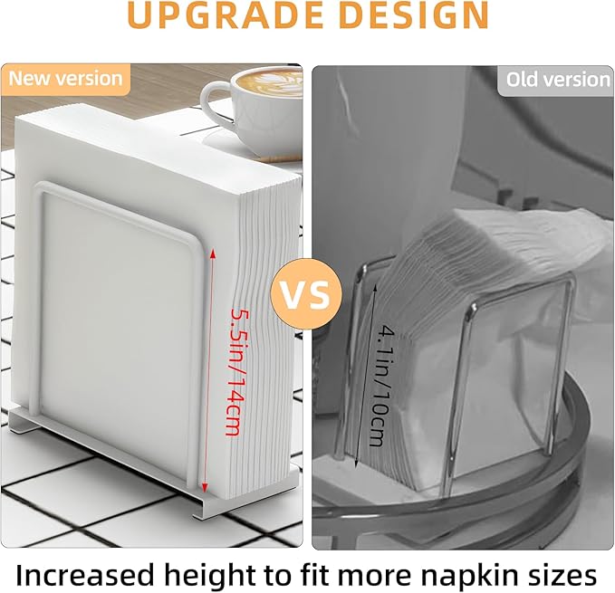 Napkin Holder for Table, Metal Napkin Holder for Kitchen Dining, Standing Paper Napkin Storage for Table Countertop, White