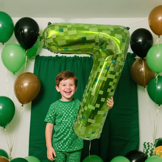 Green Number Balloons, Gaint Green Pixel Number 7 Balloon 40 Inch Dark green 7 Balloon for Boys Girls Kids 7th Birthday Party Decoration