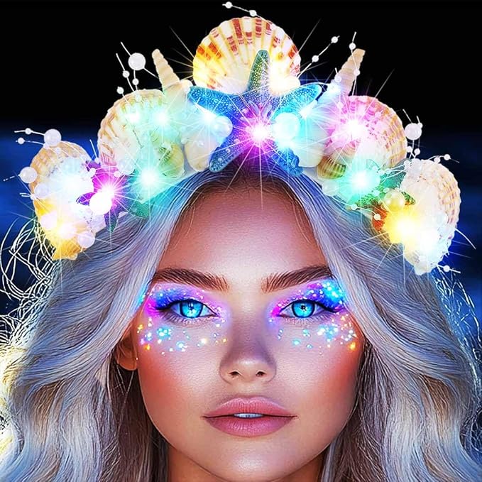 BARTOSI Mermaid Crown Light Up Seashell Headband Mermaid Costume Hair Accessories for Women