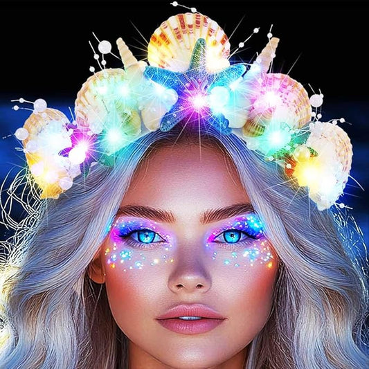 BARTOSI Mermaid Crown Light Up Seashell Headband Mermaid Costume Hair Accessories for Women