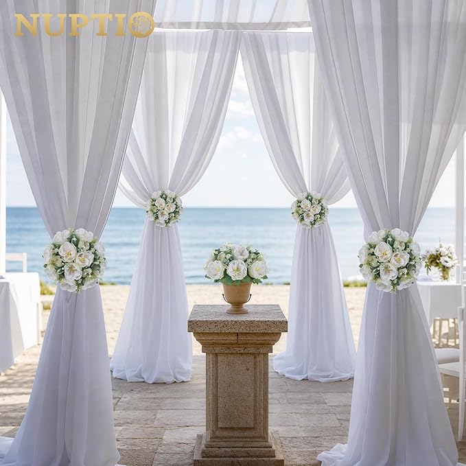 NUPTIO Artificial Flowers Ball Centerpieces: 2 Pcs 9.8 Inch Diameter Fake Kissing Rose Floral Balls for Wedding Party Bridal Shower Valentine Home - White Bouquet Arrangement Decorations for Table