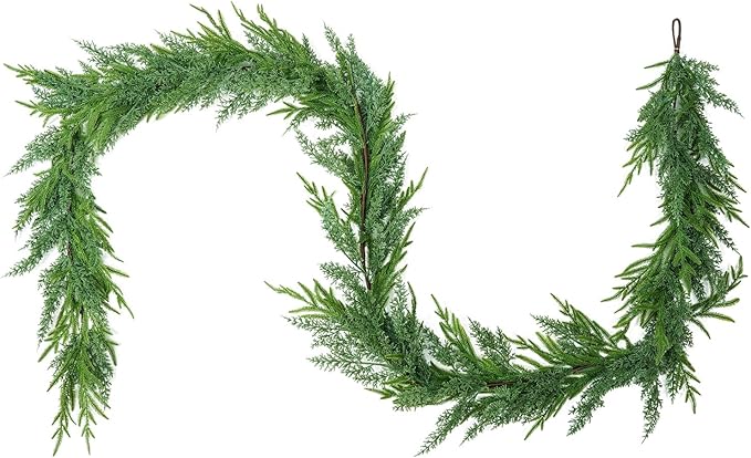 6ft Handmade Christmas Garland Artificial Norfolk Pine Garlands, Green Artificial Greenery Garland for Table, Mantle, Wall, Indoor&Outdoor Christmas Decorations(Norfolk Pine,6 FT)