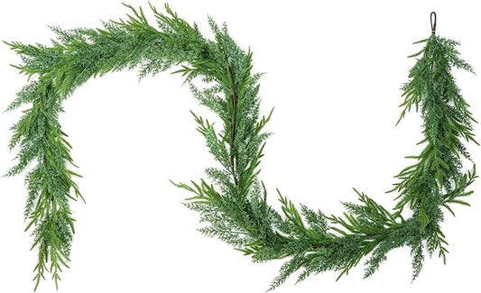 6ft Handmade Christmas Garland Artificial Norfolk Pine Garlands, Green Artificial Greenery Garland for Table, Mantle, Wall, Indoor&Outdoor Christmas Decorations(Norfolk Pine,6 FT)
