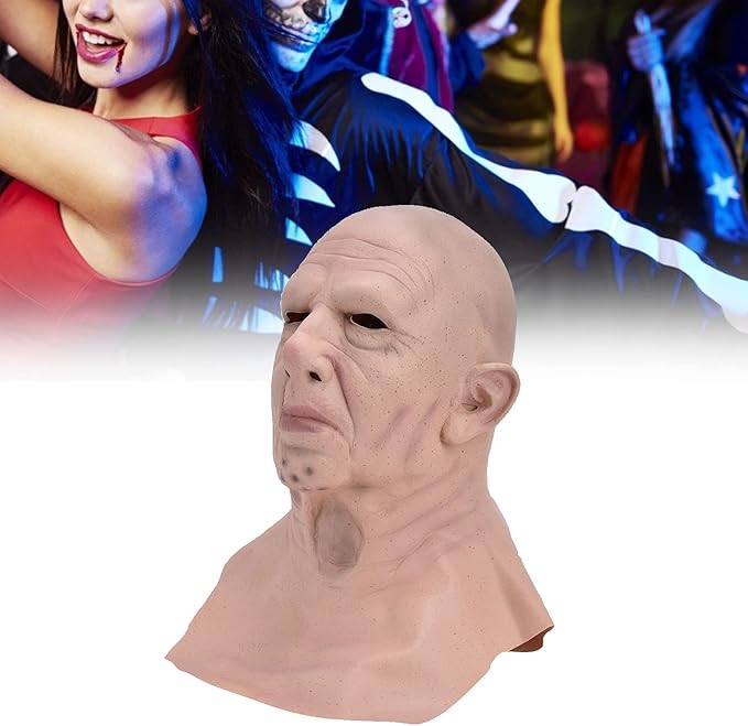 Realistic Bald Head Man Latex Human Face Funny Scary Halloween Costume Cosplay Props for Halloween Parties and Haunted Houses Suitable for Adults and Teens Over 14 Years Ol