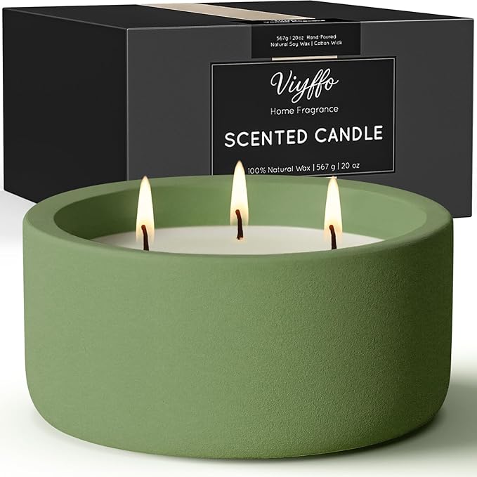 Viyffo Christmas Candles - Winter Fir, 3 Wick 20oz Large Soy Scented Candle for Women & Men, Non Toxic Aromatherapy Ceramic Jar Velas, Luxury Matte Green Ceramic Gift for Holiday & Home Decor