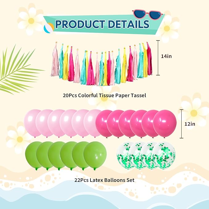 Pool Party Decorations for Girls Kids Birthday Summer Beach Party Decorations Pool Party Favors Supplies Summer Birthday Party Decorations Tropical Luau Hawaiian Party for Boys Pool Party Balloons