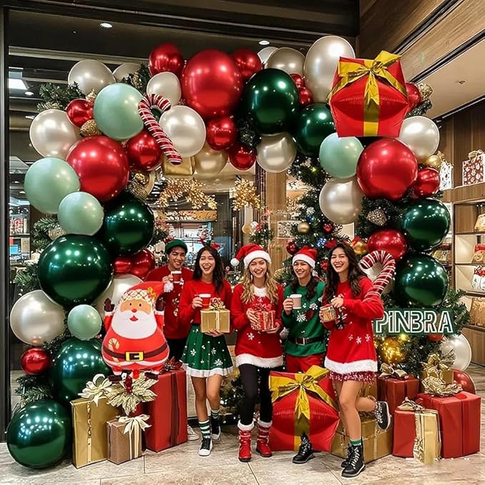 Christmas Balloon Arch Kit Double Stuffed Dark Green Red White Balloon Emerald Green Gold Burgundy Garland Pearl White Latex for Birthday Wedding Festival Christmas Party Decorations