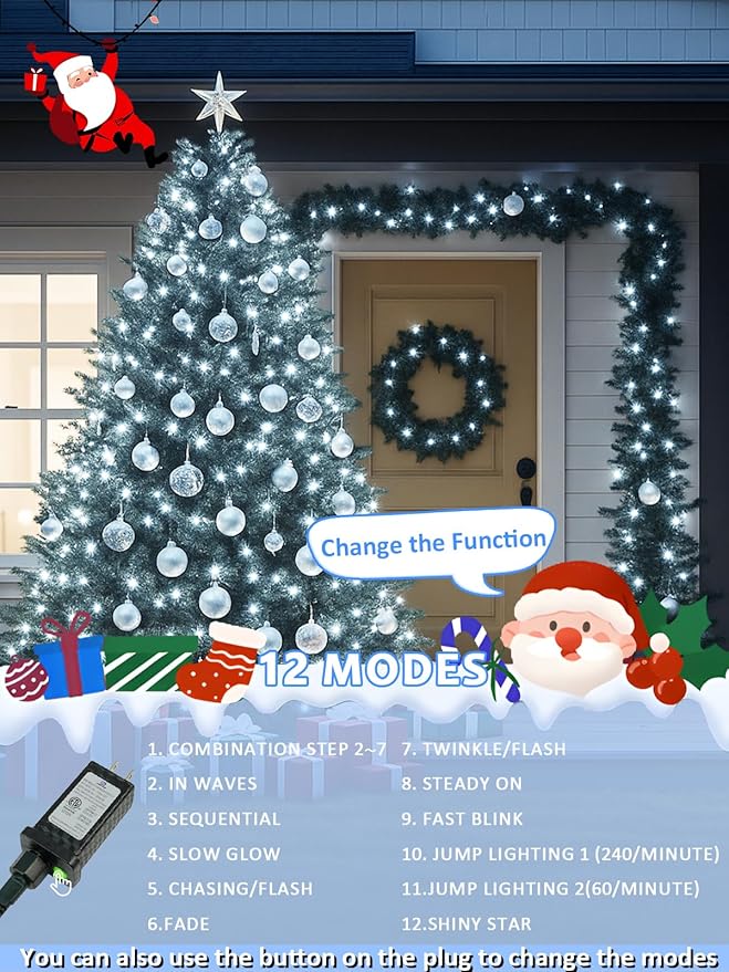 Voice Controlled Smart Christmas Lights Outdoor, 273.8ft 800 LED Twinkle String Light with 7 Voice Commands, 12 Modes & Timer, Dimmable Waterproof Christmas Tree Lights for Party Garden (Cool White)