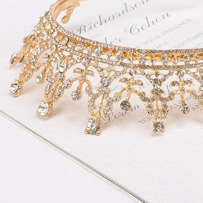 COCIDE Gold Tiara and Crown for Women Birthday Headband for Girls Crystal Queen Crown Hair Accessories for Bride Party Bridesmaids Bridal Prom Halloween Costume Cosplay Christmas Gifts (DARK GOLD)