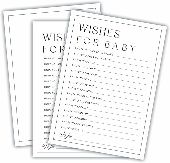 5" X 7" Baby Shower Party Games-Set Of 30 Minimalism Black & White-Wishes For Baby-Baby Announcement Gender Reveal Game Card 06