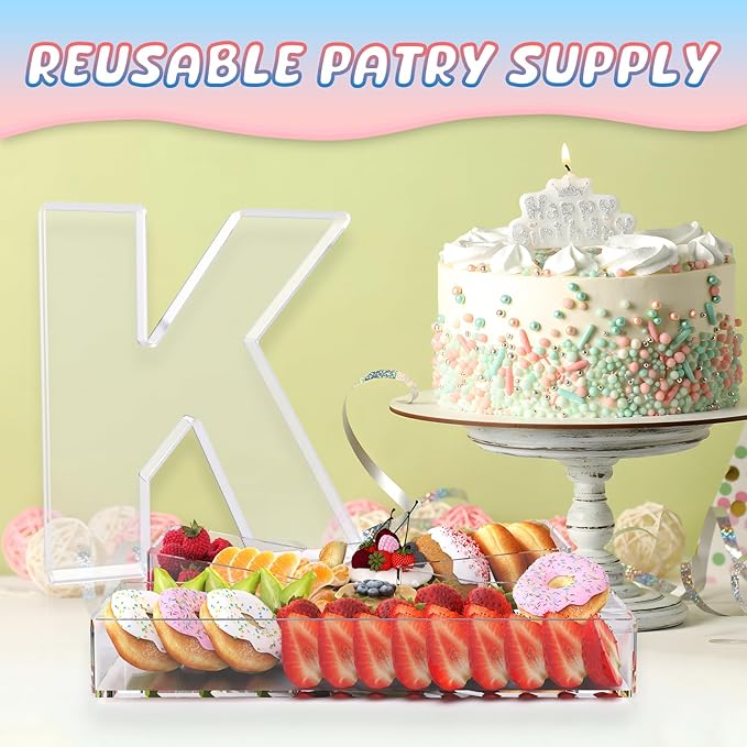 13.8" Extra Large Acrylic Letter Charcuterie Board Box, Reusable Fillable Letter Cake Candy Dish Display Serving Tray for Birthday Anniversary Party Decoration (K)
