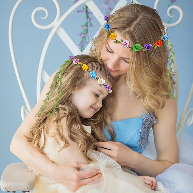 Assorted Colored Flower Crown, Wreath Headband Floral Headpiece Party Festivals, Garland Multicolor Headbands