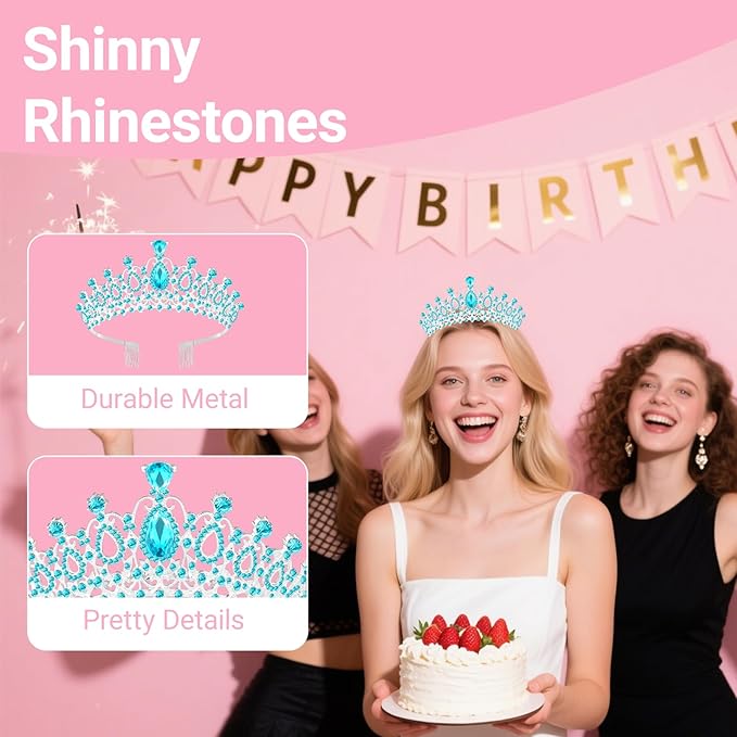 Tiara Crown for Women, Headband Hair Accessories for Birthday Wedding Party Costume (C-Blue)