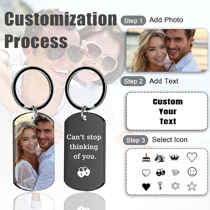 Customized Double Sided Keychain - Personalized Engraved Text/Number/Name Keychain, Custom Key chain Gift for Boyfriend