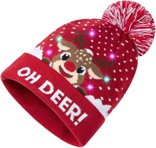 RAISEVERN Unisex Ugly LED Christmas Hat Novelty Colorful Light-up Stylish Knitted Sweater Xmas Party Beanie Cap(6 Lights)