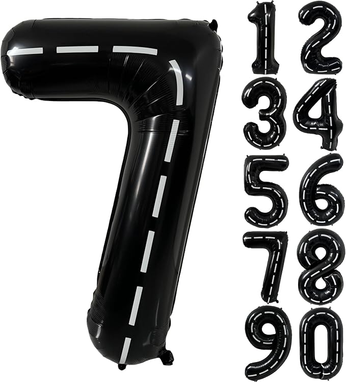 40 Inch Race Car Black Number Balloons Race Car Birthday Party Balloons Large Black Number 7 Balloons Boys 7th Birthday Party Race Car Theme Party Decorations Supplies（Digital 7）
