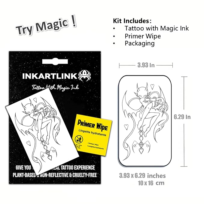 INKARTLINK Semi-Permanent Tattoos, Creative Dark Party Tattoo, Exquisite Realistic Design, Interesting Tattoo Experience, Cruelty-free, Non-reflective, Waterproof (Romantic Demon)