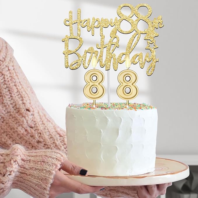 88th Birthday Decorations for Women Gold with 88th Birthday Sash and Tiara, Cake Topper and Candles, Number Balloons, 88 Year Old Gifts for Women