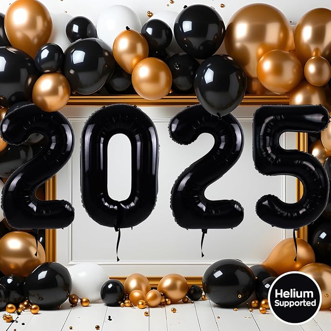 Smlpuame 40 Inch 2025 Balloons Black, LargeFoil Number Balloons for Happy New Years Festival Celebration Party Supplies Class of 2025 Graduation Decorations