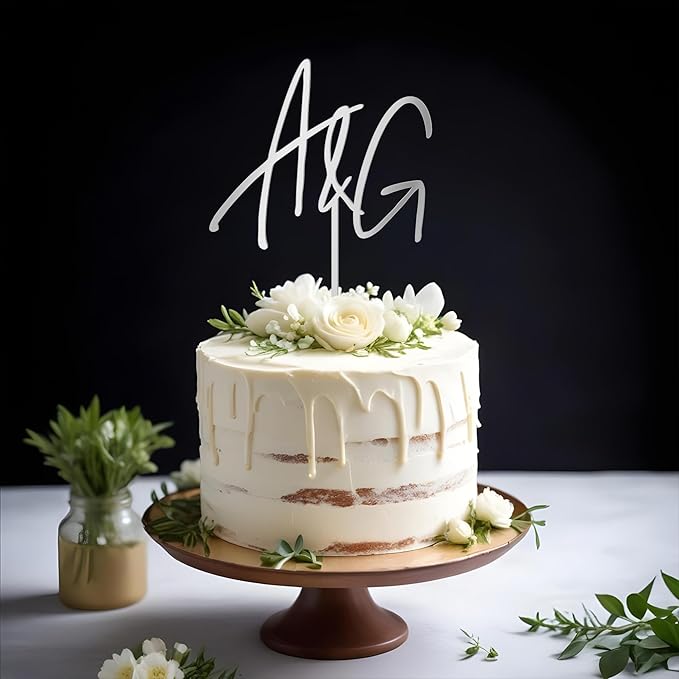 Wedding Cake Topper Custom Bride Groom Name Initials Personalized Cake Decoration Anniversary Engagement Cake Topper in Acrylic D3 (Stadella)