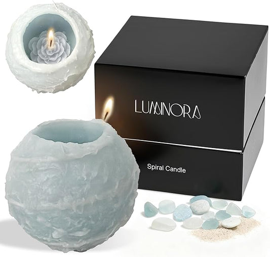 LUMINORA Unique Spiral Scented Candle | Hand-Crafted Soy Decorative Candle with Mesmerizing Spiral Burn, Twisted Wave Design & Premium Gift Box | Bit of Blue | Ocean Scent |