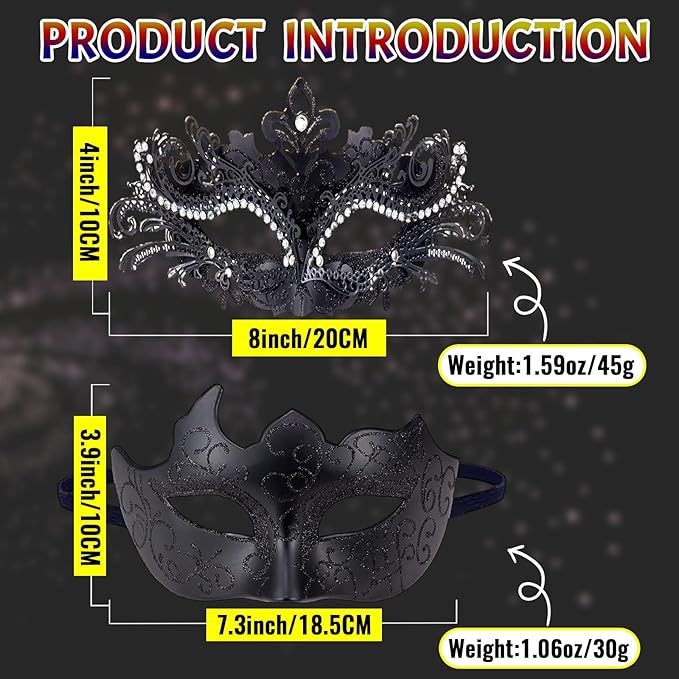 Couple Masquerade Mask Set, Venice Party Mask, Ancient Greek Roman Warrior Venetian Half Face Masks