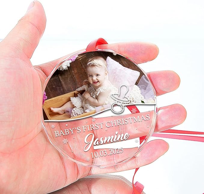 Personalized Crystal Christmas Ornaments with Photo, Custom Christmas Photo Tree Glass Ornaments, Elegant Crystal Keepsake for Family, Couples, Weddings & Christmas 2025 Gifts (#PGO02)