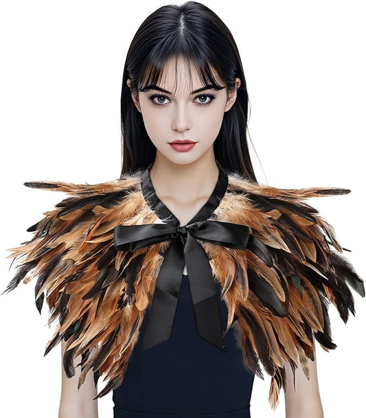 Gothic Natural Feather Shrug Feather Shawl Wrap Cape Victorian Collar for Halloween Cosplay Party Costume Accessories