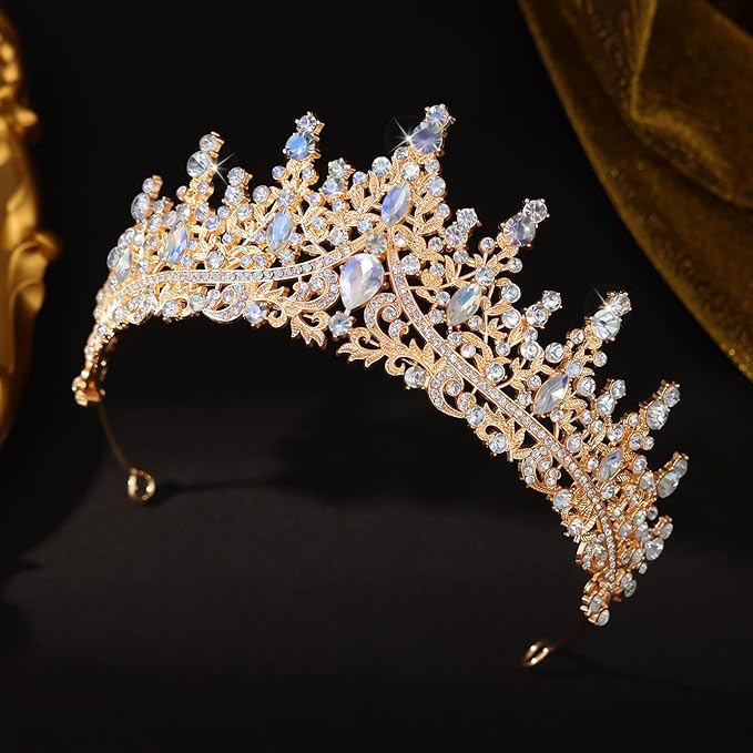 Gold Tiara for Women Crystal Queen Crowns Rhinestone Princess Tiaras for Girl Wedding Headband for Bride Hair Accessories for Halloween Costume Birthday Party Prom Mother's Gifts