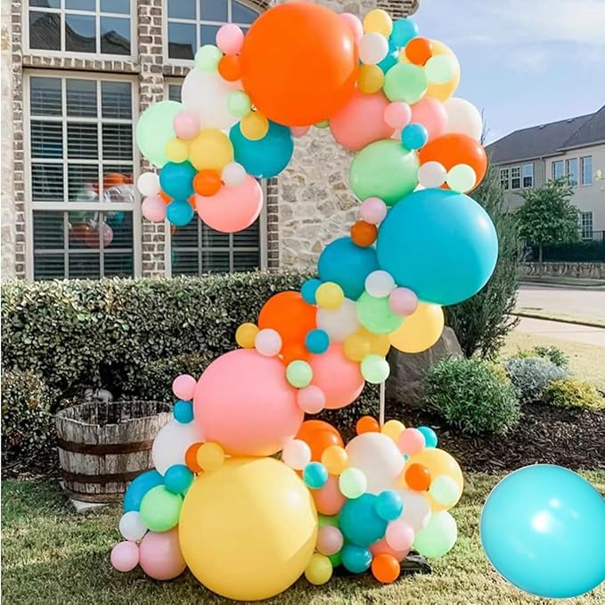 Teal Balloons Garland Arch Kit, 156Pcs Turquoise Blue Macaron Yellow Red Latex Balloon Different Sizes 18 12 10 5 Inch for Birthday Baby Bridal Shower Wedding Party Backdrop Decorations