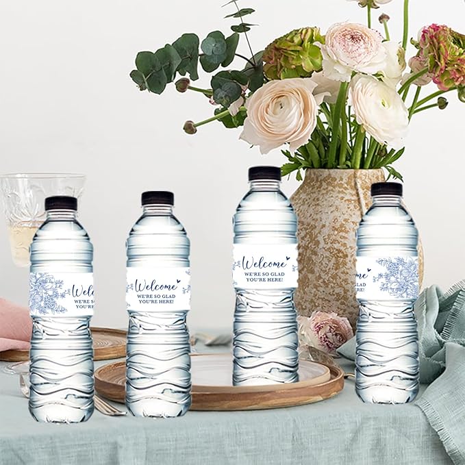 100PCS Wedding Water Bottle Labels Waterproof Greenery Floral Wraps Sticker for Water Bottle Baby Shower Bottle Label for Bridal Shower Party Welcome A08