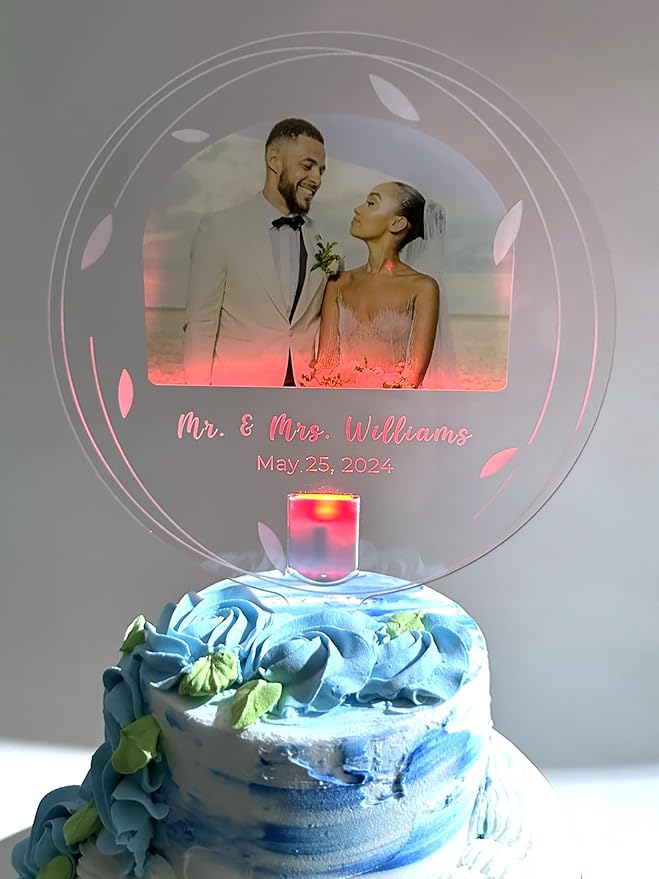 Photo Light Up Personalized Party Decor Happy Birthday Cake Top Topper With Any Photo Picture Logo Text - Mitzvah, Weddings, Birthday, Sweet 16, Anniversary