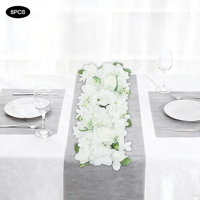 6 Pack Artificial Peony Garland,Wedding Arch Artificial Flower Panels,Flowers Wall Backdrop Panel for Wedding Dining Table Christmas Home Party Decor (White)