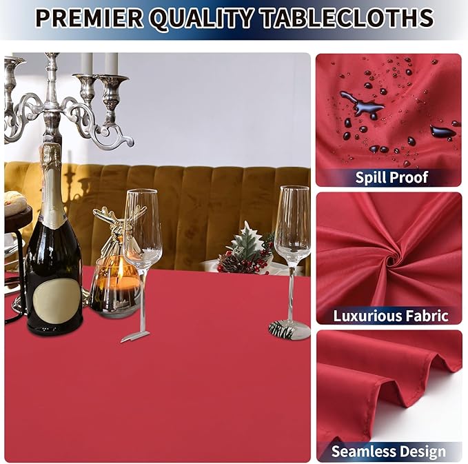 PureFit 6 Pack Red Table Cloths 60 x 126 Inch, Stain and Wrinkle Resistant Table Linen for 6 Ft Rectangle Table, Polyester Table Covers for Dining Table, Wedding, Party, Banquet and Camping