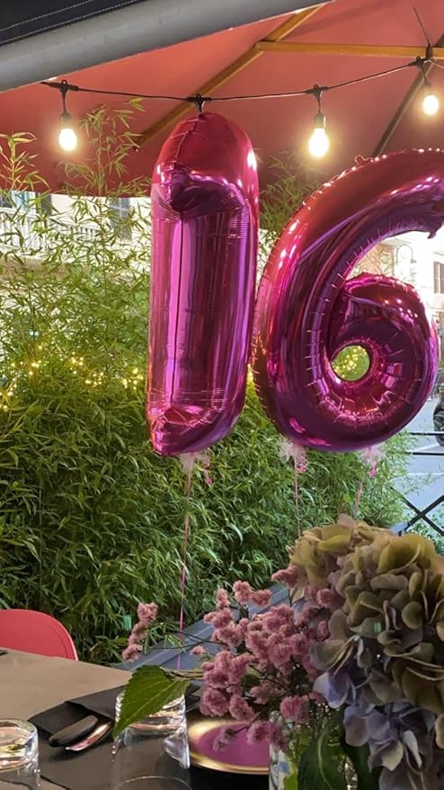 Rosy Purple Number 1 Balloon 40 inch, Number 1 Birthday Balloons for Boy Girl, Rosy Purple Foil One Balloon for 1st 10 11 12 16 18 Birthday Party, Anniversary Celebration Number Balloons Decorations